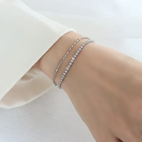 Geometric Stainless Steel Zircon Inlay Bracelet