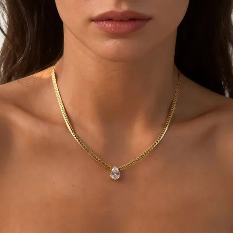 Water Droplet Necklace With Snake Chain