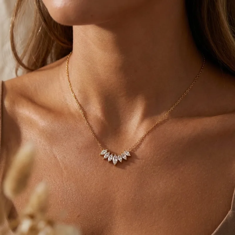 Crystal Leaf Pendant Necklace