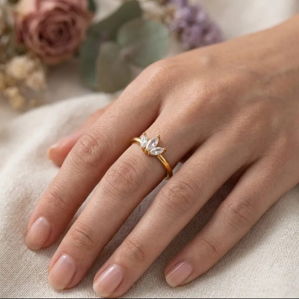 Crystal Leaf Open Ring